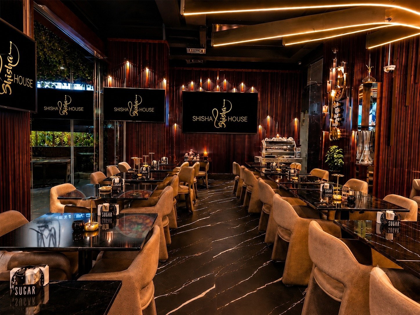 Shisha House DXB lounge seating, open 24 hours